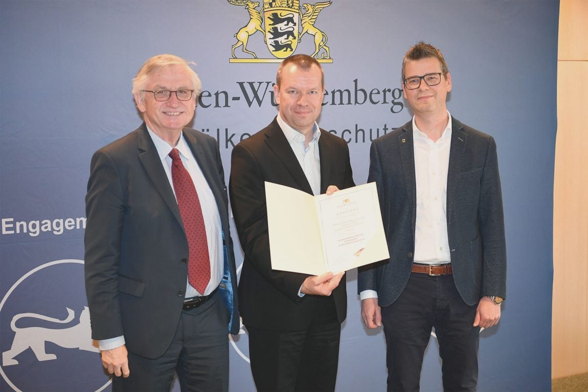 Ministerialdirektor Julian Würtenberger, Martin Lampe und Christhard Deutscher, EDEKA Südwest